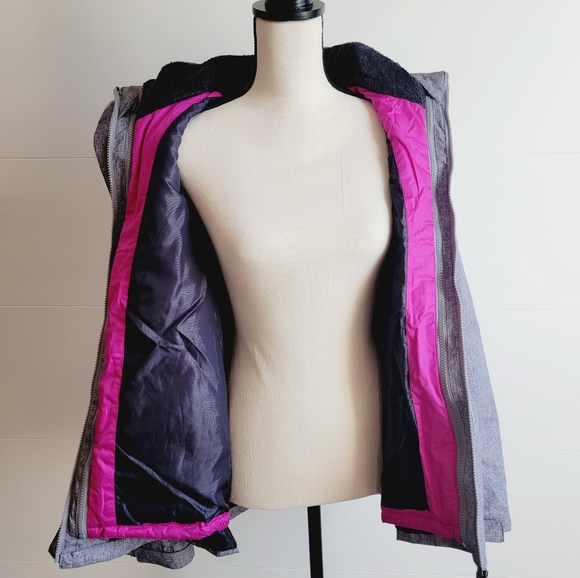 Womens Gray and White Snow Jacket w/ removeable Fuschia Pink Fleece Jacket Sz L - Picture 3 of 12